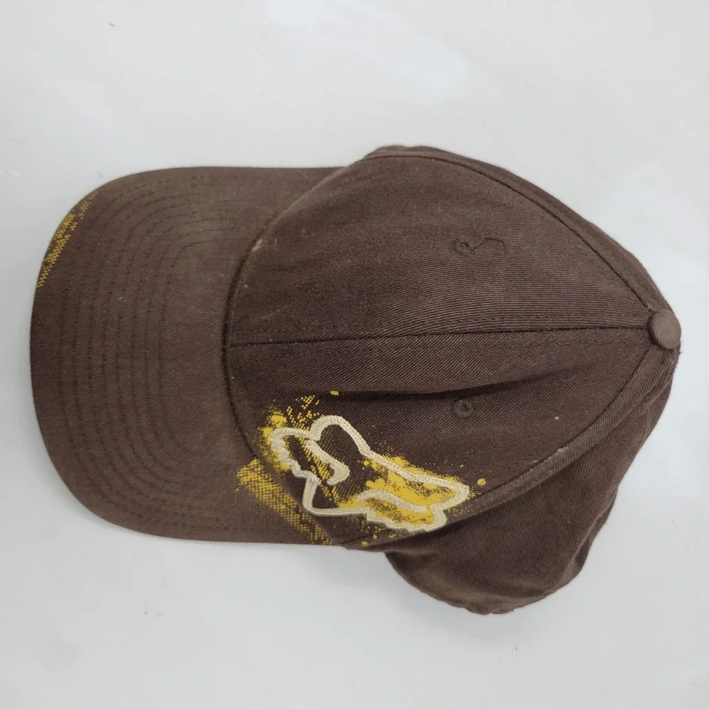 Fox Racing Flexfit Hat Brown Embroidered Logo Baseball Cap Mens S/M Distressed